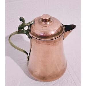 Vintage Copper Jug Pitcher Tea Kettle Brass Handle Cottagecore Rustic Farmhouse